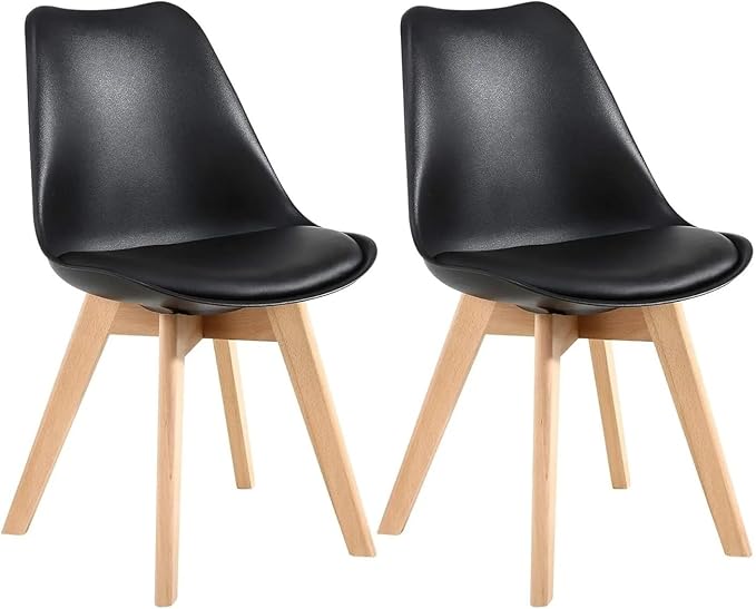 Adjustable Office Computer Chair with Armrest 2pcs Lounge Plastic Dining Chairs with Soft Padded and Wooden Frame(Black)