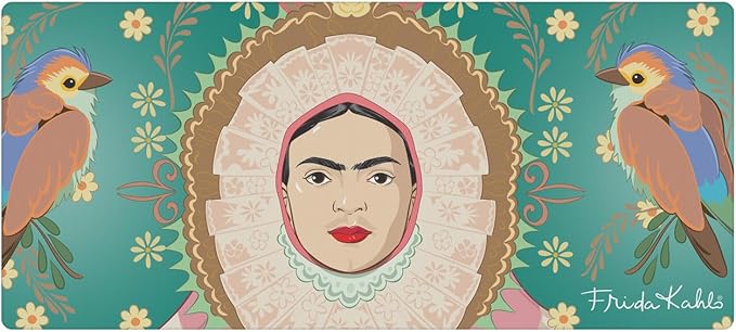 Head Case Designs Officially Licensed Frida Kahlo Oval Frame Birds Floral Art 37.4 x 15.75 x 0.16 inches (900 x 400 mm) - XL Gaming Office Desk PC Keyboard Mouse Mat Pad