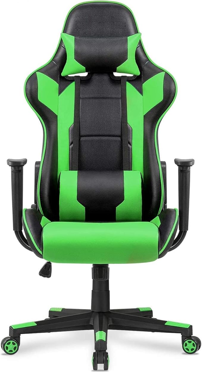WANYE High Density Foam Gaming Chair -Cheap High Back Gaming Chair with Racing Design Synthetic Leather Green