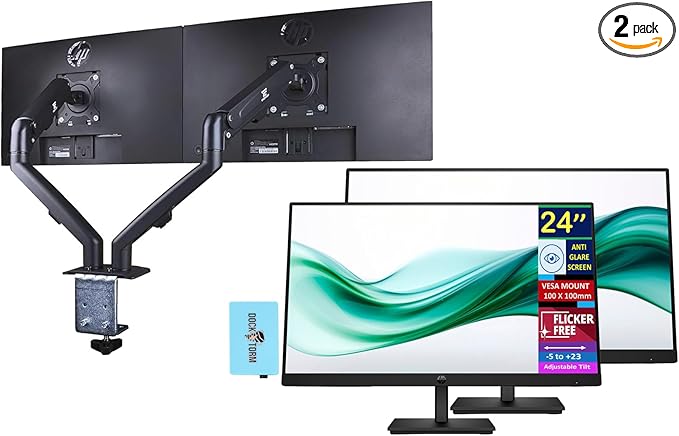 HP 24 Series 3 Pro 324pv FHD VA Monitor with 5 ms Response Time Anti-Glare Flicker Free VESA Mount (100x100mm) HDMI VGA with DKZ Hub Black (9U5C1AA#ABA) &amp ErgoFlexy Dual Monitor Mount (2 Pa