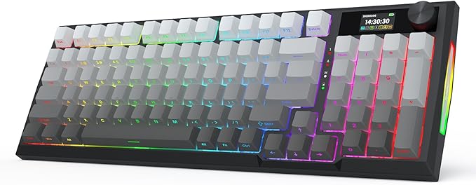 Redragon Wireless Mechanical Keyboard Gasket RGB Gaming Keyboard with Screen &amp Knob Tri-Mode BT5.0/2.4G/USB-C 95 Keys Hot Swappable Side Printed PBT Keycaps Thick Pre-Lubed Linear Switch K72