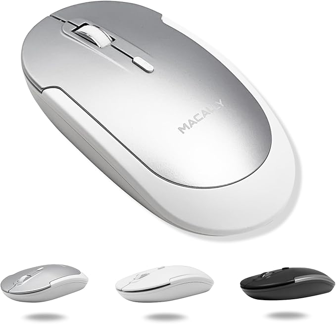 Macally Wireless Bluetooth Mouse for Mac MacBook Pro/Air iPad and PC - Comfortable and Quiet Compatible Wireless Apple Mouse - Rechargeable Battery - Silver