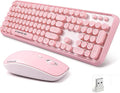 FOPETT Wireless Keyboard and Mouse Combo 104 Keys Full-Sized 2.4 GHz Round Keycap Colorful Keyboards USB Receiver Plug and Play for Windows Mac PC Laptop Desktop (Pink)