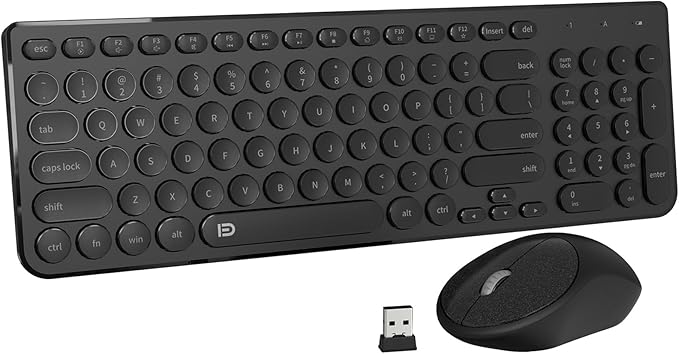 Wireless Keyboard and Mouse Combo FD iK6630 2.4GHz Cordless Cute Round Key Set Smart Power-Saving Quiet Slim Combo for Laptop ComputerTV and Mac
