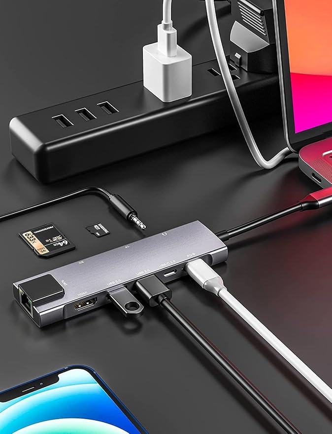USB C Hub Mulitiport Adapter 9-in-1 Hub with 1Gbps Ethernet4K@30Hz HDMI100W Power Delivery 2 USB 3.0SD/TF Card Slots3.5mm JackUSB-C3.0 Data for MacBook Pro/Air iPad Pro M1/M2SurfaceXPS