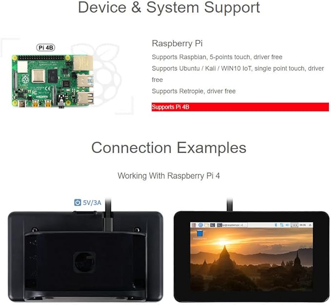waveshare 7inch Capacitive Touch Display Compatible with Raspberry Pi 4B Comes with Protection Case 800×480 Resolution DSI Interface