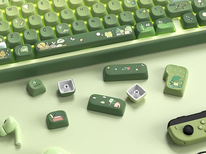 dagaladoo Matcha Green Frog Cute Keycap Set PBT Custom Keyboard caps 60% 75% 100%dye SublimationMOA Profile keycaps for Mechanical Keyboard Compatible with ANSI/ISOTKL Full-Sized Layout
