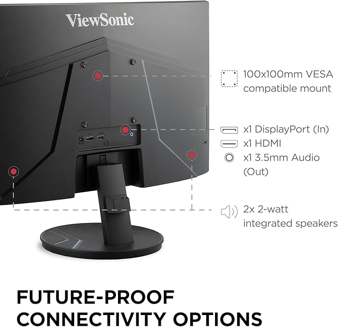 ViewSonic VA2416C 24 Inch Full HD 1080p Frameless Curved Monitor with Variable Refresh Rate Eye Care HDMI and DisplayPort Inputs for Home and Office