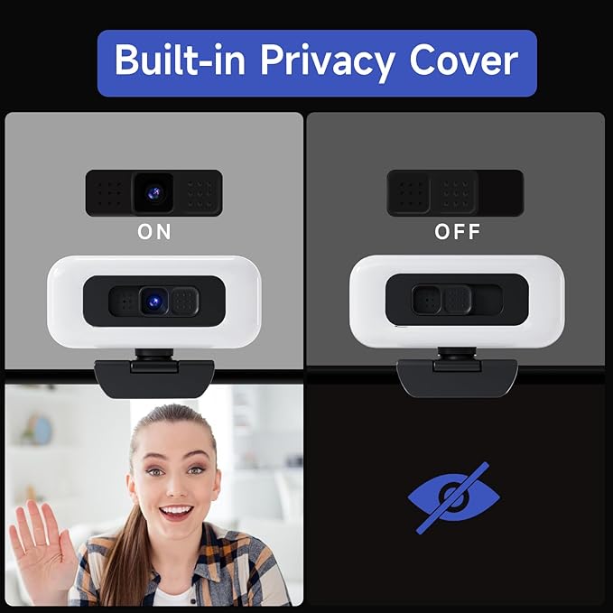 4K Webcam with Light Webcam for PC with Microphone USB Computer Camera for Desktop Web cam with Tripod Plug and Play Web Camera for Desktop Computer