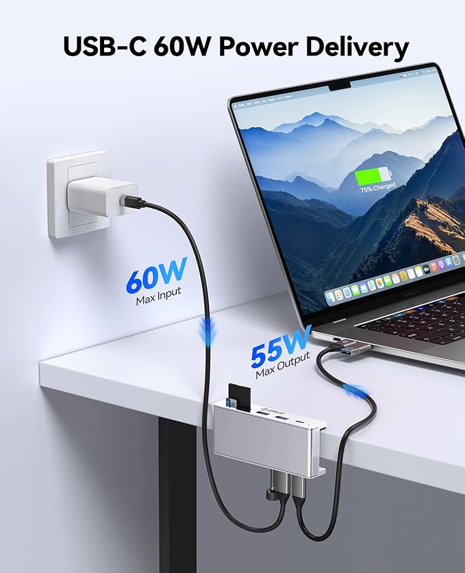 ORICO USB Hub 3.2 USB-Hub Clamp with Type-C PD 60W Port 10Gbps Aluminum 6-Port USB Extender with 2 USB-A 3.2 Ports USB-C 3.2 SD/TF Card Reader 3.0 AUX USB-3.2 Splitter for Monitor Desk