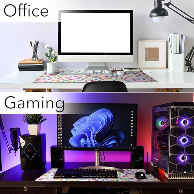 Colorful Confetti Sprinkles Large Gaming Mouse Pad Desk Mat with Stitched Edges Non-Slip Base for Gamer Home and Office