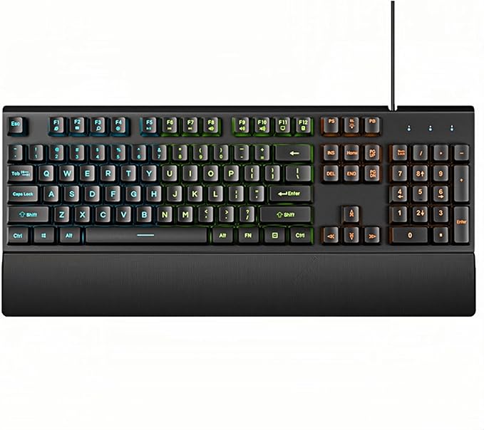 Wired Rainbow LED Gaming Keyboard104 Keys Light Up Mechanical Feeling Computer Keyboard With Palm Rest for Windows LaptopPC Gamers Office DeviceTravel Easy to Carry on Business TripWoking(Black)