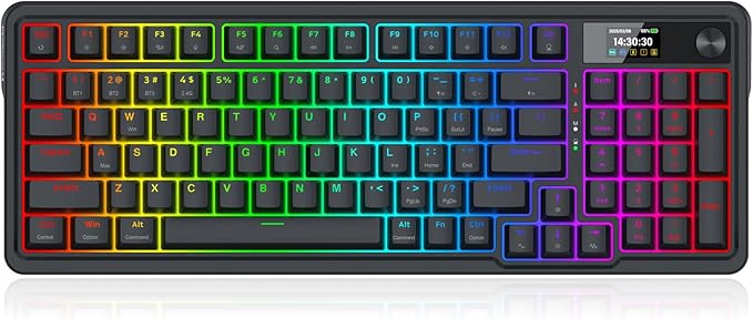 Redragon K719 Wireless Gasket Gaming Keyboard w/Hype Screen &amp Knob 95 Keys Mechanical Keyboard Easy-Control 1.14’’ TFT Info Display 5-Layer Noise Dampening Custom Linear Switch Essential Blac