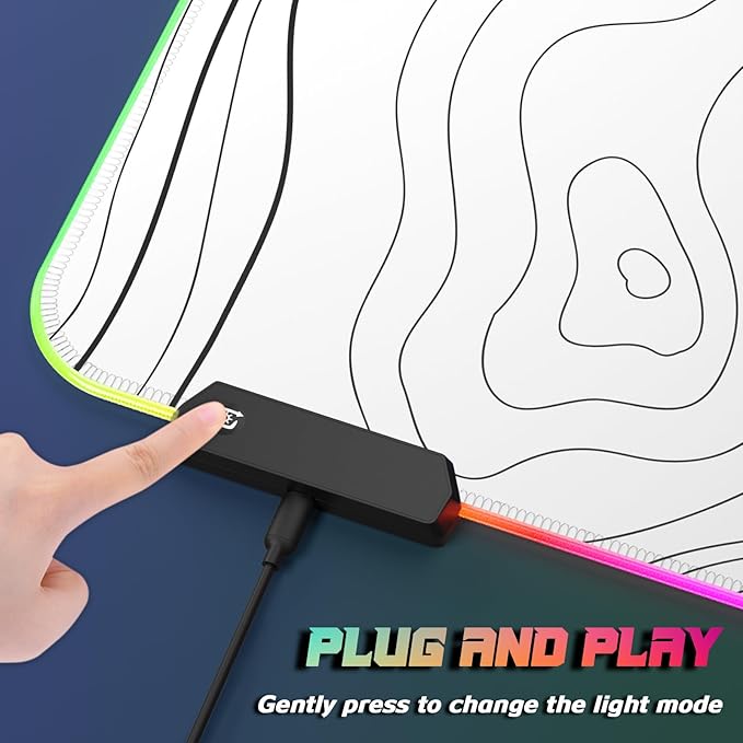 ITNRSIIET RGB Gaming Mouse Pad Full Desk XL Extended Large Gaming Mousepad 12 Lighting Modes 30% Thicker Big LED Desk Mat for Gamers 32 x 12 inches Topographic Contour White