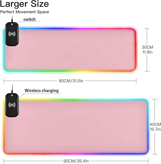 Pinks Mouse Pad Gaming Mousepad Non Slip Desk Mat Wireless Charging Computer Mouse Pads RGB Keyboard Mats Pad for Desktop Office Home 31.5 x 11.8 in