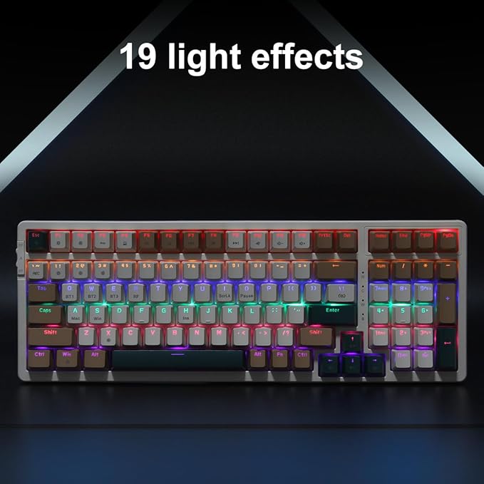 Wireless Mechanical Keyboard Triple Mode 2.4G/USB-C/BT Gaming Keyboards 100 Keys RGB Backlit Brown Switch Rechargeable | Brown Combo