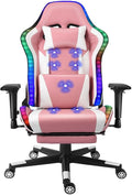 TBQATNTS Adult Computer Chair with FootrestHigh Back Video Gaming ChairErgonomic Video Game Chair with Massagewith Speakers and Led LightsComfortablewith Footrestfor Office Or GamingPink