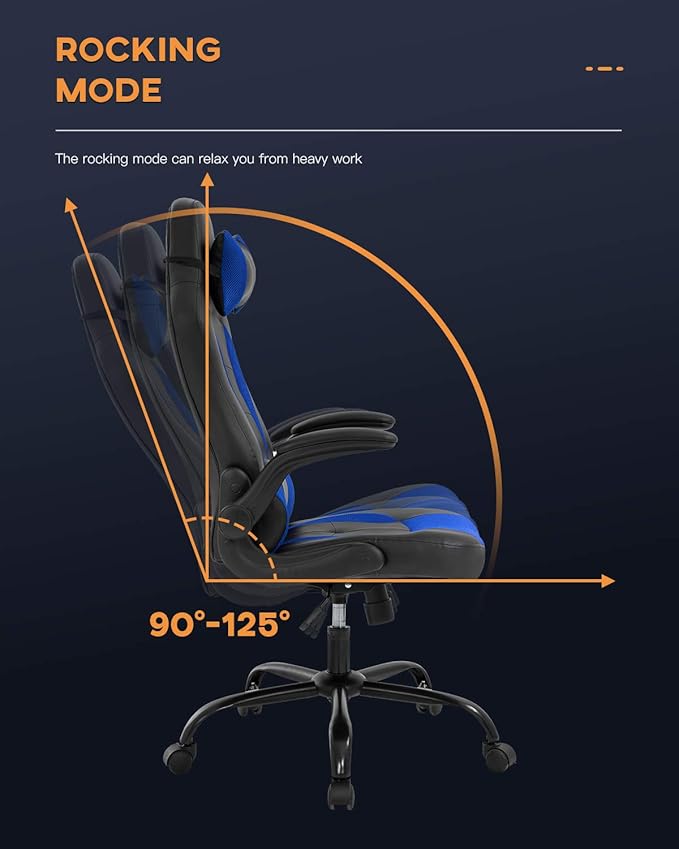 PC Gaming Chair Video Game Chair Racing Style Office High Back Desk Executive PU Leather Rolling Task Swivel Computer with Lumbar Support HeadrestBlue