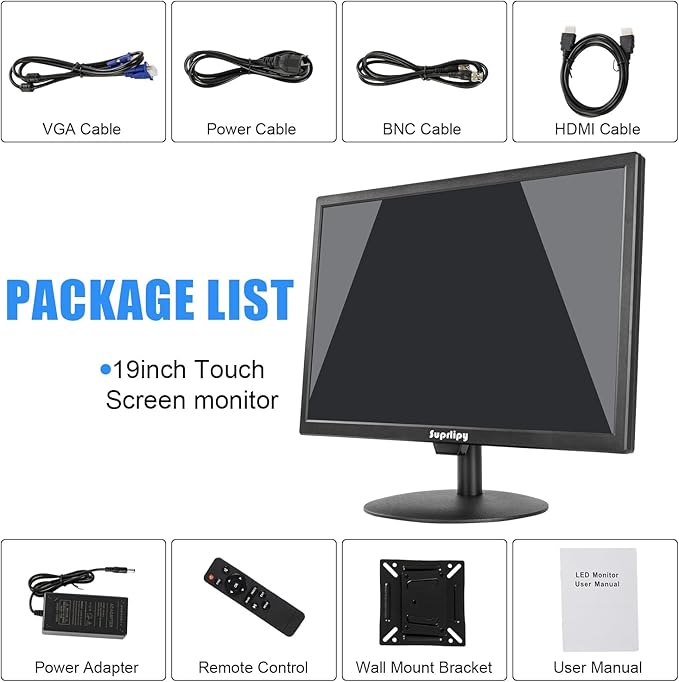 19 Inch Touch Screen Monitor 1440x900 Support HDMI VGA AV USB BNC 10 Points Capacitive Touch TFT LED Monitor for Laptop PC Xbox PS5/PS4 Switch POS Systems Built-in LounSpeakers