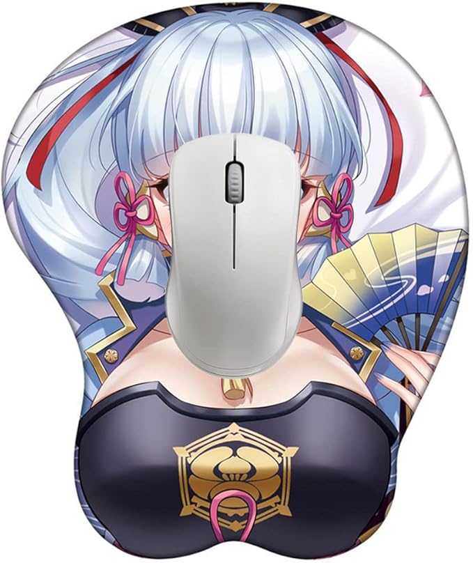 Genshin Impact Xiao Zhongli Mouse Pad with Wrist Support Comfort Silica Gel Wrist Rest Support Mat Mice 3D Mouse Pad Non-Slip PU Base for Computer (Kamizato Ayaka)