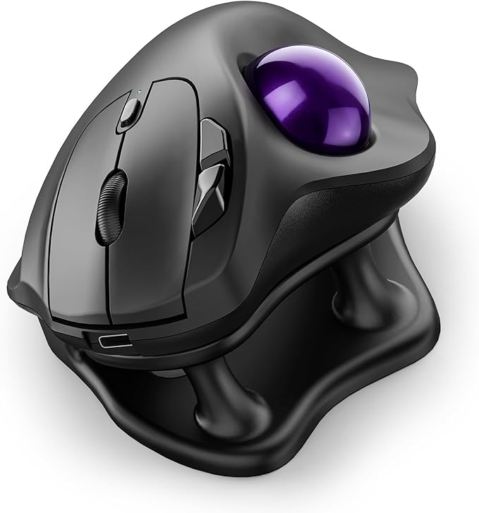 Nulea M511 Wireless Trackball Mouse Rechargeable Ergonomic Thumb-Control Mouse with Tilt Stand Smooth &amp Precision Tracking 3 Device Connection (Bluetooth or USB Receiver) for PC/Mac/Laptop-Pur