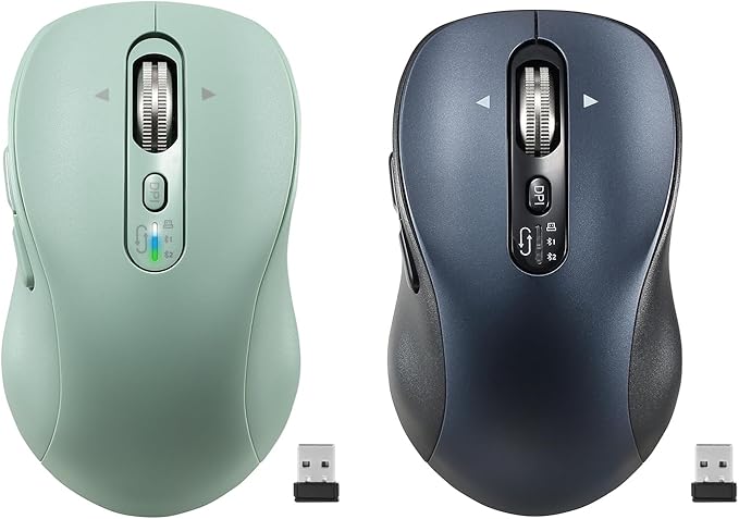 Wireless Bluetooth Mouse RechargeableMulti Device Ergo Computer Mouses4-Way Super Scrolling± 3200 DPI10 ButtonsPlug&ampPlayQuietUSB Cordless Mice for LaptopTabletMaciPadPCPhone (Green+Bla