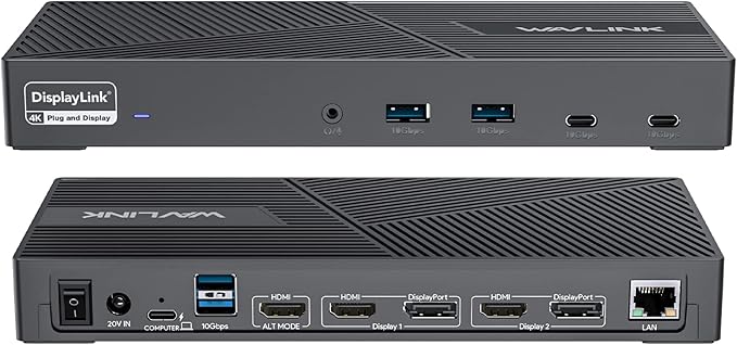 WAVLINK DisplayLink Docking Station Triple Monitor 4K@60Hz for 3 Monitors 100W Charging for Thunderbolt 5/4/3 USB C M1-M5 Mac/MacBook Neo/Windows- 3 HDMI 2 DP 6 USB Ports 160W Power LAN Audio