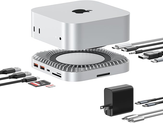 40G Mac mini M4 Dock &amp Stand with 8T NVMe SSD Enclosure 11-in-1 USB 4 Mac mini Hub with 2X USB-A 3.2 10Gbps USB-C 3.2 10Gbps SD/TF 4.0 65W Power Adapter 8K DP Video Interface 3.5mm Audio