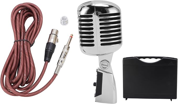 Stage Microphone Dynamic Microphone with Cardioid Pattern and Soundproof Housing for Live Performance KTV Suitable for Harsh Conditions Adjustable (Silver)