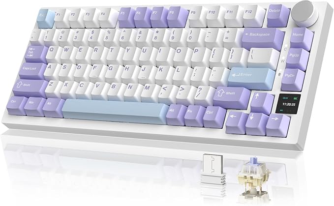 Attack Shark ajazz AK820 Pro Wireless Mechanical Gaming Keyboard TFT Display &ampKnob Hot Swappable Bluetooth 5.1/2.4G hz/Type-C Gasket-Mounted RGB Backlit Custom Keyboard for PC/Win(Purple/Gift Swit