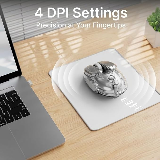EWEADN Q9 Wireless Clear Mouse Dual Mode Bluetooth &amp 2.4G USB Computer Mouse with RGB Lighting Silent Clicks Multi-Device Compatibility for Laptop PC MacBook iPad Cute Mouse-Sliver
