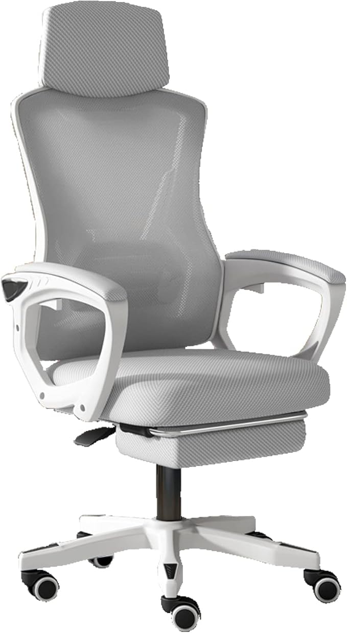 Ergonomic Gaming Chair Adjustable Height High Back Video Game Chair with Footrest and Lumbar Support for Adult Teen Home Bedroom Gaming White+Grey