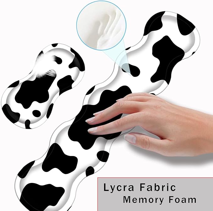 Keyboard Wrist Rest and Mouse Pad with Wrist Support Set Ergonomic CoasterMemory FoamEasy Typing Pain ReliefLarge XL Desk Mat 31.5x 11.8Cow Print