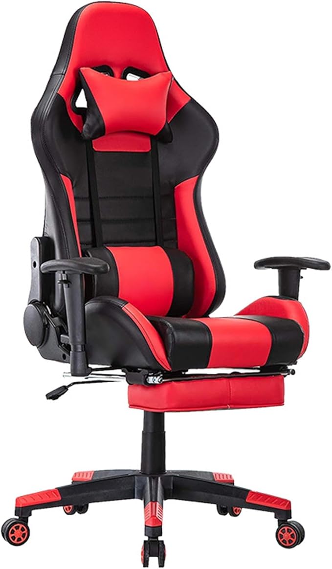 Ergonomic Gaming Chair Desk Chair Leather Computer Chair with Headrest and Lumbar Support Swivel Reclining Video Game Chair for AdultsBlack+redHeight 124134CM