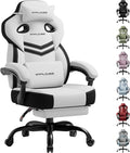 GTPLAYER Gaming Chair Computer Chair with Footrest and Lumbar Support for Adults 360°-Swivel Big &amp Tall Reclining Seat for Office or Gaming (White)