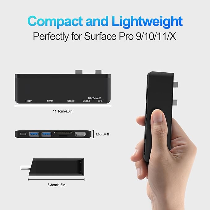Surface Pro 9/10/11/X Accessories Surface Pro 9 Docking Station with 4K HDMI USB-C Thunerbolt 4 (Display+Data+PD Charging) 2 USB 3.0 SD/TF Card Reader for Surface Pro 9/Pro10/Pro11/ProX