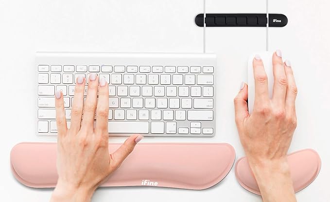 iFine Upgrade Cleanable PU Leather Keyboard Wrist Rest Pad &amp Mouse Wrist Cushion Support for School Office Home Computer Laptop Mac Waterproof Lightweight Comfortable Pain Relief Typing -Pin
