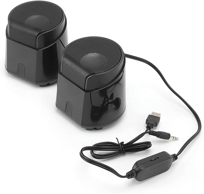 D2 USB Powered Stereo Speakers Wired Portable Multimedia Speakers for Computer and Phone 3W x2 Black - Clear Stereo Surround Sound Easy Volume Control Desktop Use for Home