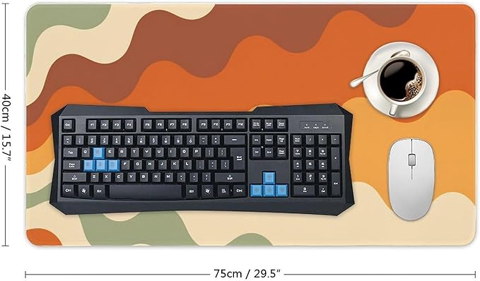 Brown Beige White Wave Mouse Pad Large Desk Mat Extended Keyboard Mouse Pad with Non-Slip Base and Stitched Edge Mouse Mat Desk Pad 30x16 Mouse Pads for Desk Home Office Gaming