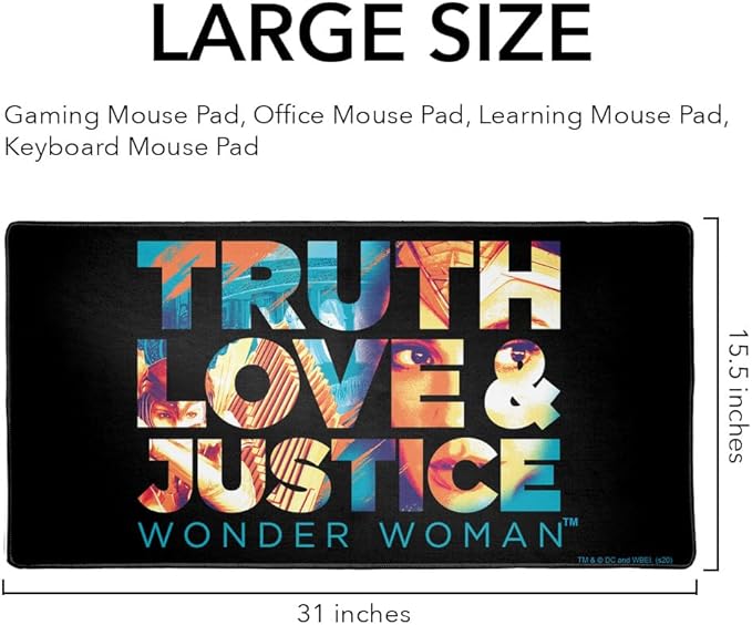 Wonder Woman 1984 Truth Love and Justice Large Gaming Mouse Pad Desk Mat with Stitched Edges Non-Slip Base for Gamer Home and Office 31.5 x 15.7