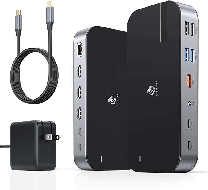 Laptop Docking Station16 in 1 USB C Docking Triple MonitorUSB C Dock Station with 3 HDMIPD 100W USB 3.1/3.0/2.0RJ 45 EthernetmicroSD/SD CardAudio for Dell/Lenovo（Include Power Adapter）
