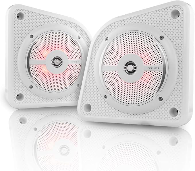 DS18 EN6SLIM/WH 6.5” 2-Way Universal Slim Loaded Speaker Enclosure Integrated RGB LED Lighting - for All Elements UTV ATV &amp Jeeps Shallow Enclosure with Marine Water Resistant Speakers Pair