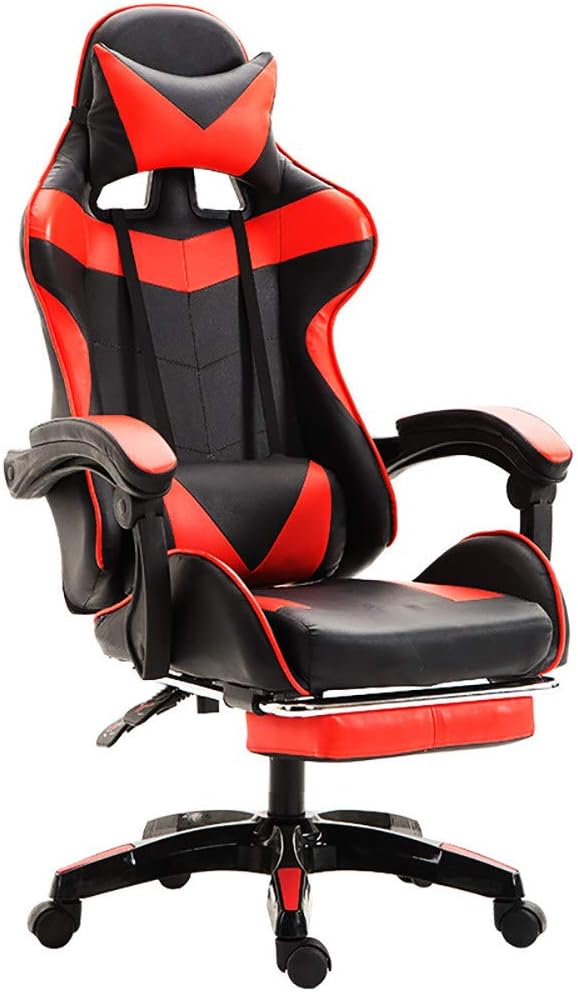 LJJ Gaming Chair with Footrest Game Seat Internet Cafe Competitive Office Computer Chair Home Recliner Adjustable Chair Headrest and Lumbar Support E-Sports Swivel ChairRed