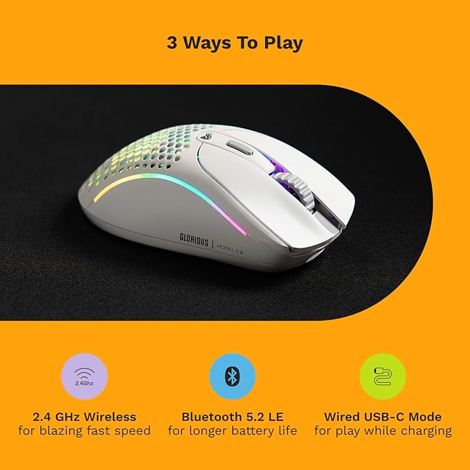 Glorious Gaming - Model D 2 Wireless Ergonomic Mouse Superlight 66g up to 210 hr Battery Life 26K Optical Sensor 6 Programmable Buttons 80 Million Clicks FPS MMO MOBA Battle Royale (White)