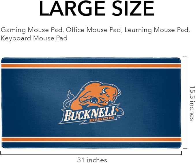 Bucknell University Bison Primary Logo Stripes Large Gaming Mouse Pad Desk Mat with Stitched Edges Non-Slip Base for Gamer Home and Office 31.5 x 15.7