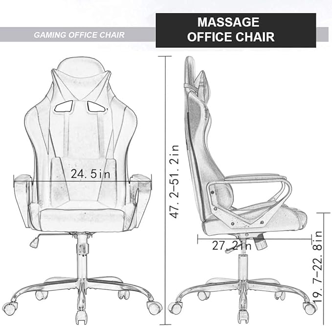 Gaming Chair Office Chair Computer Racing Chair Ergonomic Video Game Chairs for Adult Kids Teen Height Adjustable Reclining Chair with Lumbar Support Armrest Headrest Swivel Chair Black