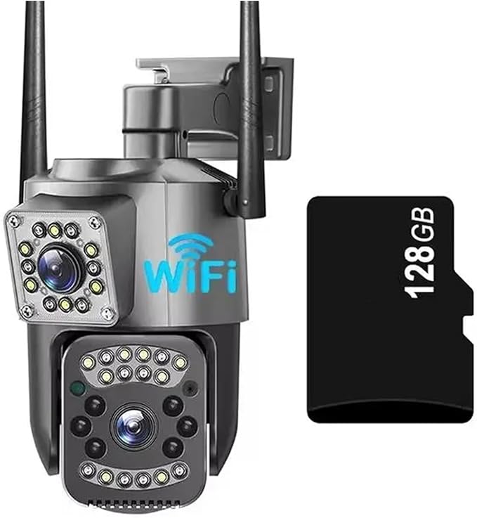 8MP 4K WiFi IP Camera Dual Lens PTZ 4G SIM Card Outdoor Webcam Alarm 10X Zoom Smart Home CCTV Security Protection Monitor Cam(EU PlugWiFi Camera ADD 128G)