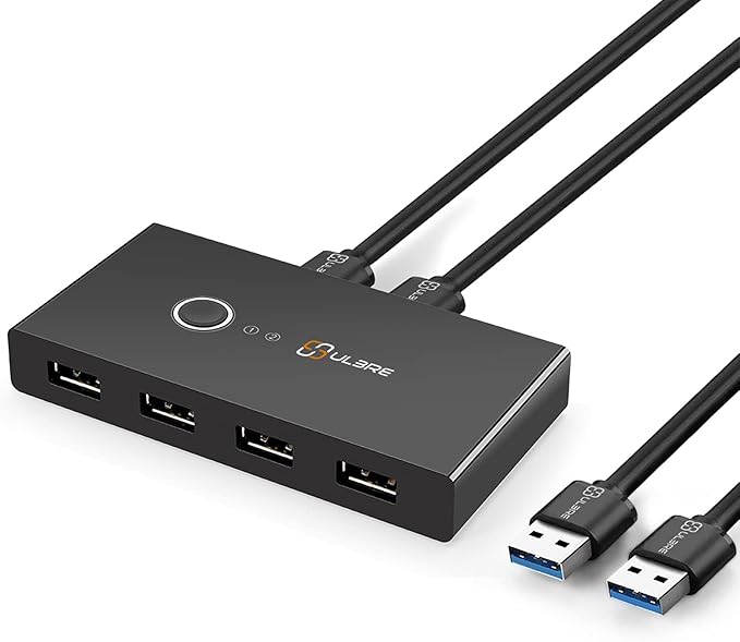 USB 3.0 Switch Selector ULBRE Soho KVM Switches 4 Ports Sharing 2 Computers USB Switcher Km Switch Adapter Hub for Wired Mouse Keyboard PC Printer Scanner One Button