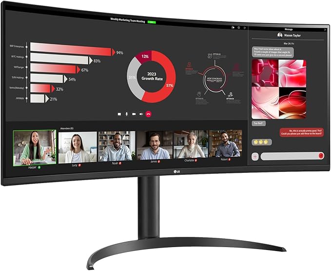 LG 34WR55QC-B 34 Curved UltraWide WQHD HDR 10 100Hz Monitor with USB Type-C 3440x1440 Curved Display 100Hz Refresh Rate AMD FreeSync Borderless Design
