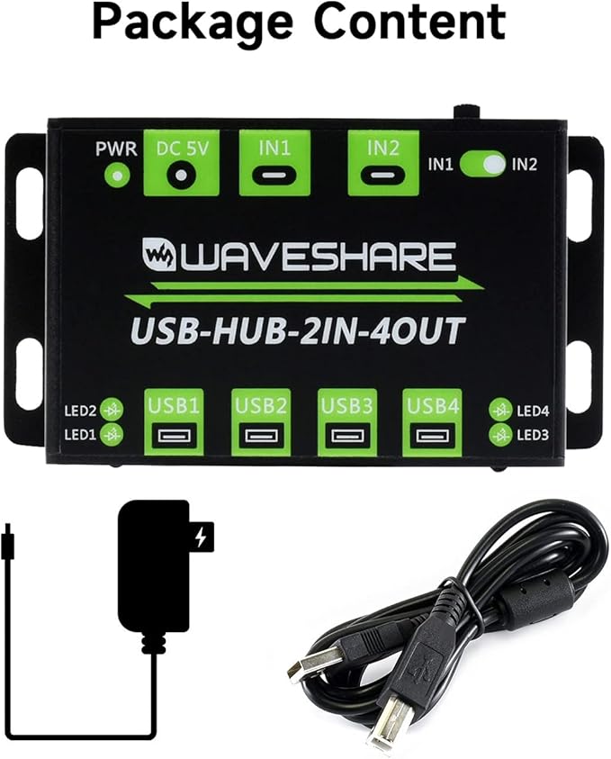 Waveshare Industrial Grade USB HUB Extending 4X USB 2.0 Ports Switchable Dual Hosts Sharing USB Devices for Two Hosts